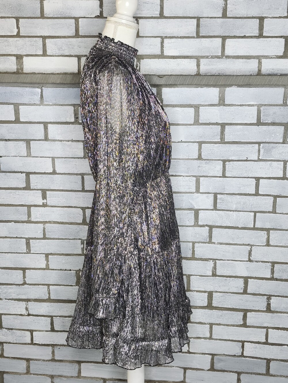• NWT One Pretty Time Long Sleeve Mock Neck A-Line Dress Size XL Silver & Black - Picture 5 of 11